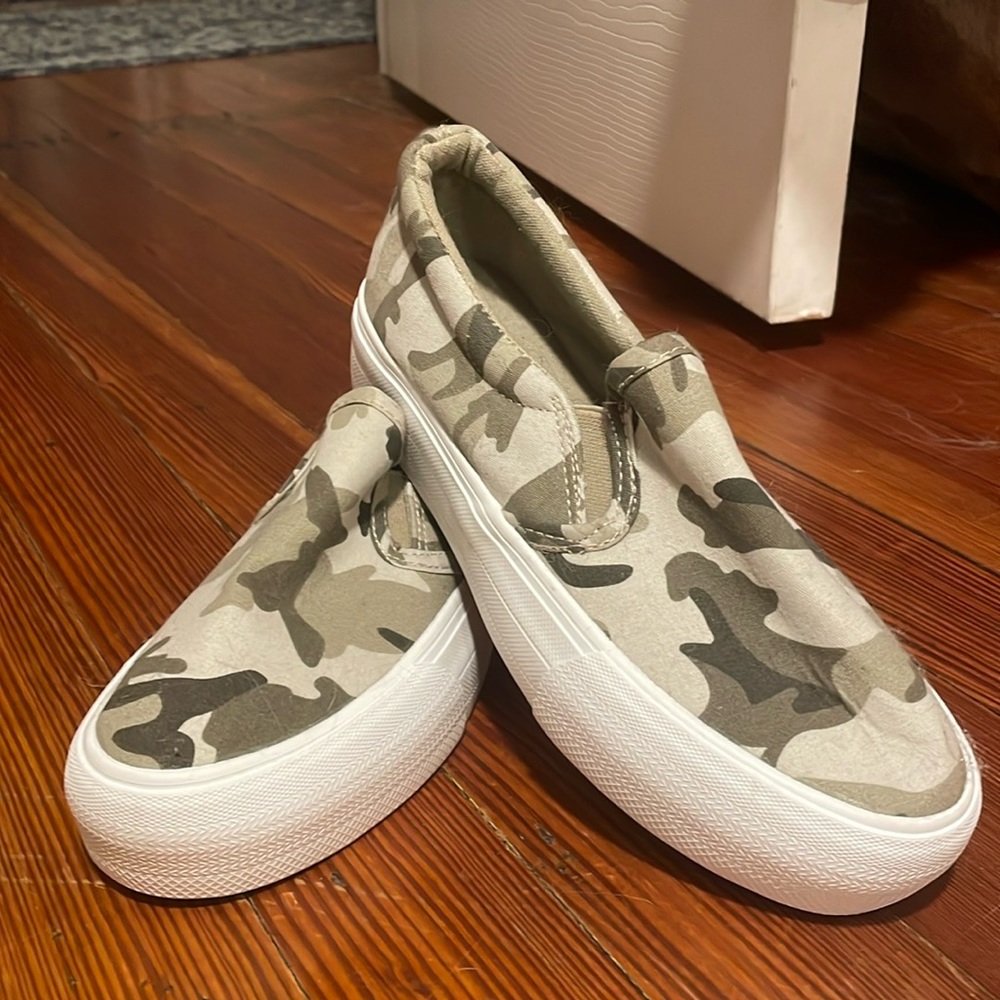 Lightly worn camo slip ons
